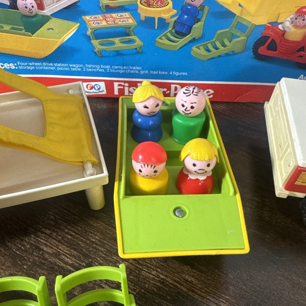 Vintage Fisher‎ Price Little People #992 Pop Up CAR & CAMPER Complete HTF BOX